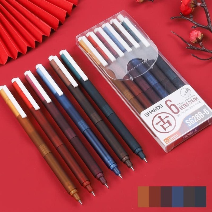 

Ready Shands Retro Color Gel Ink Pen Set Isi 6 Colors/Pulpen Gel Warna Retro