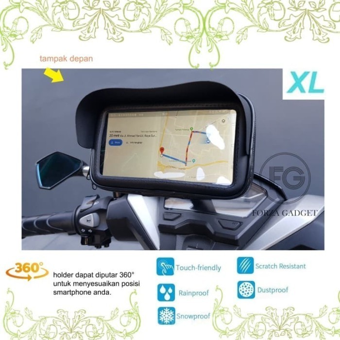 Holder Hp Motor Spion Waterproof + Kanopi Bracket Full Metal Size Xl