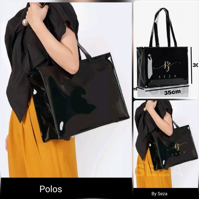 Tas Transparan Tote Bag Hitam Fams Mika Plastik Transparent Polos
