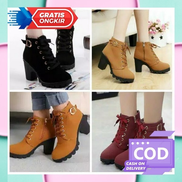 Sepatu Boots Wedges Boot Tali Cantik Wanita Perempuan Cewek Remaja Dewasa Korea Sneakers Casual Boot