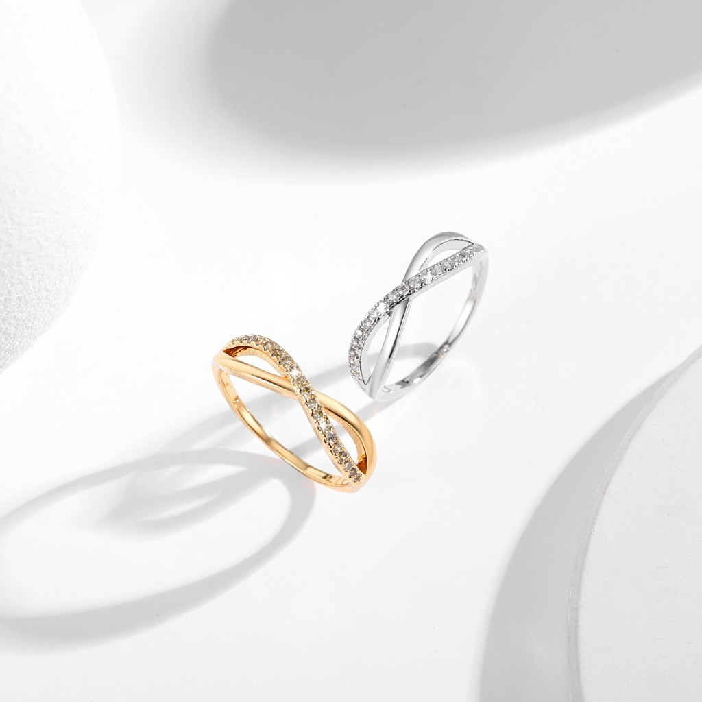 LM421 [COD] Cincin Titanium Berlian Imitasi Lapis Emas Modis Wanita Korea Anti Luntur