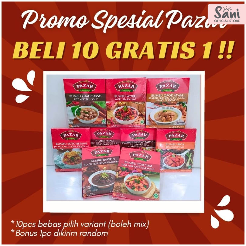 

Sani | PAZAR BUMBU INSTAN AYAM GORENG RENDANG RAWON TOMYAM TOMYUM OPOR WOKU RICA SOTO KALASAN BAKSO EMPAL (ATK)