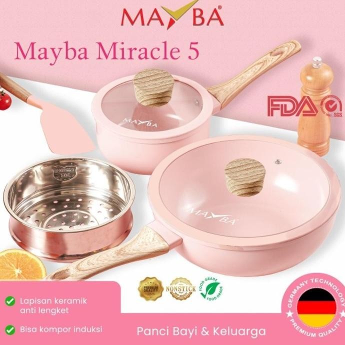 [Baru] Mayba Germany Panci Keramik Miracle Mayba 5 Pcs Emerald Or White Cream