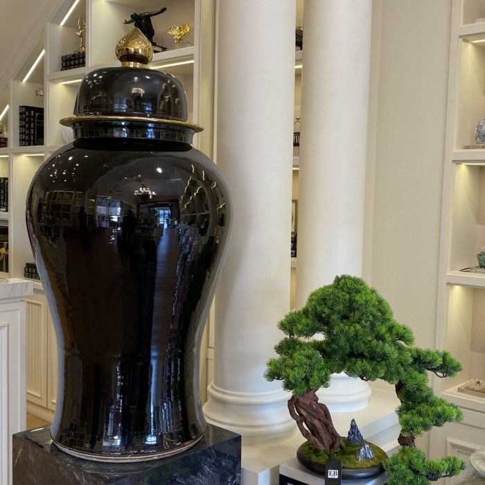 Gra Pajangan Rumah Guci Keramik Black Jumbo / Ginger Jar Vase Eb Home 2107