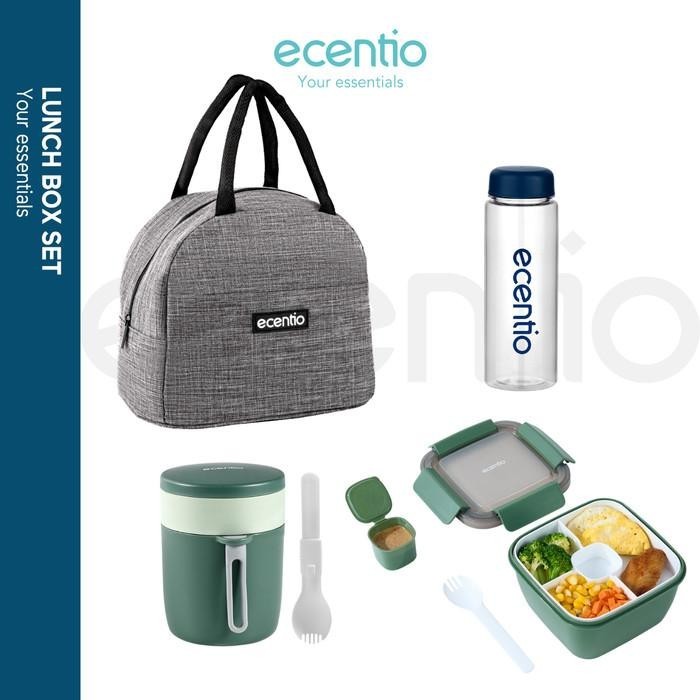 ecentio Lunch Box 3pcs set Jar Tas Bekal set Kotak Makan 1100ml Kualitas Terbaik