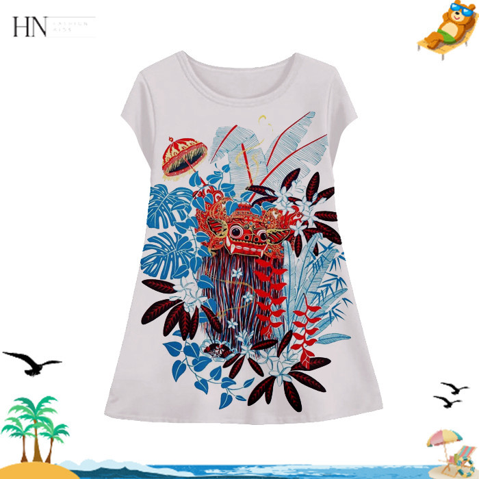 Baju Dress Bali Lucu Untuk Perempuan Tunik Printing Anak Wanita Model Bali Usia 1-12 Tahun - HNFashi