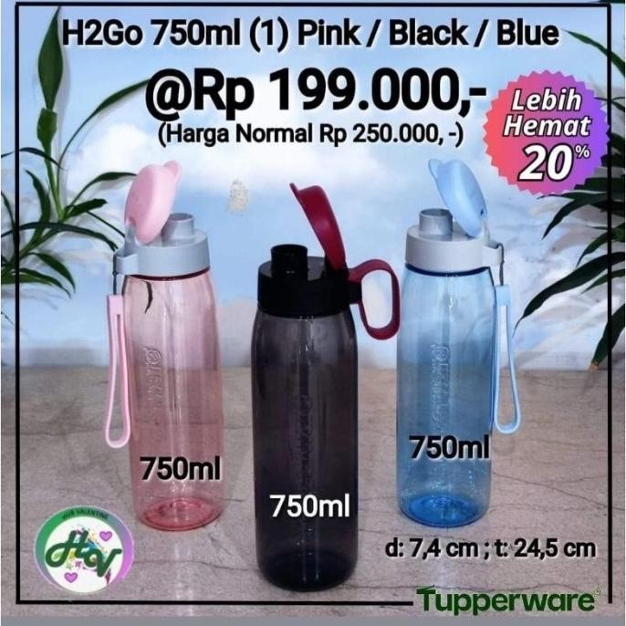 Botol minum tupperware h2go 750ml straw (1) h 2go