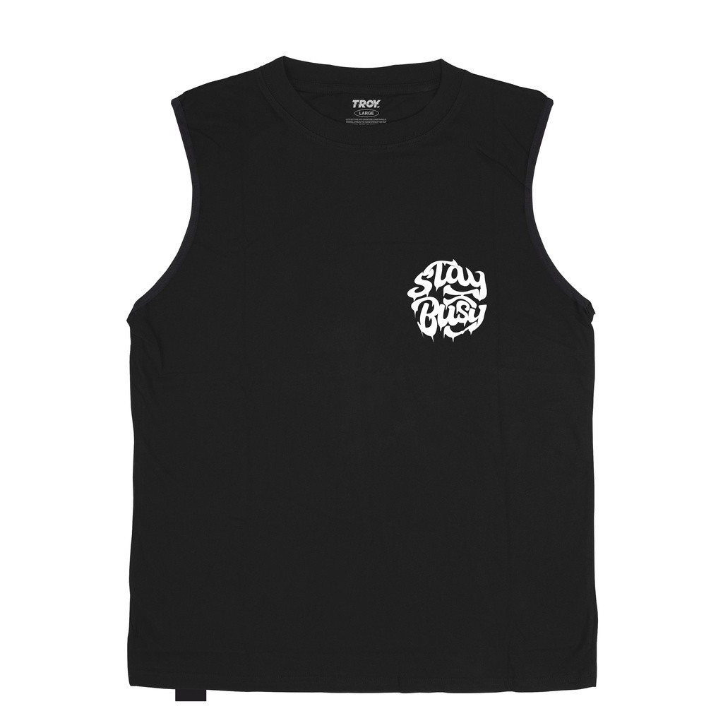 Troy Company Tshirt Singlet Black Stay Busy Round - Kaos Pria Tanpa Lengan Hitam TS 2225