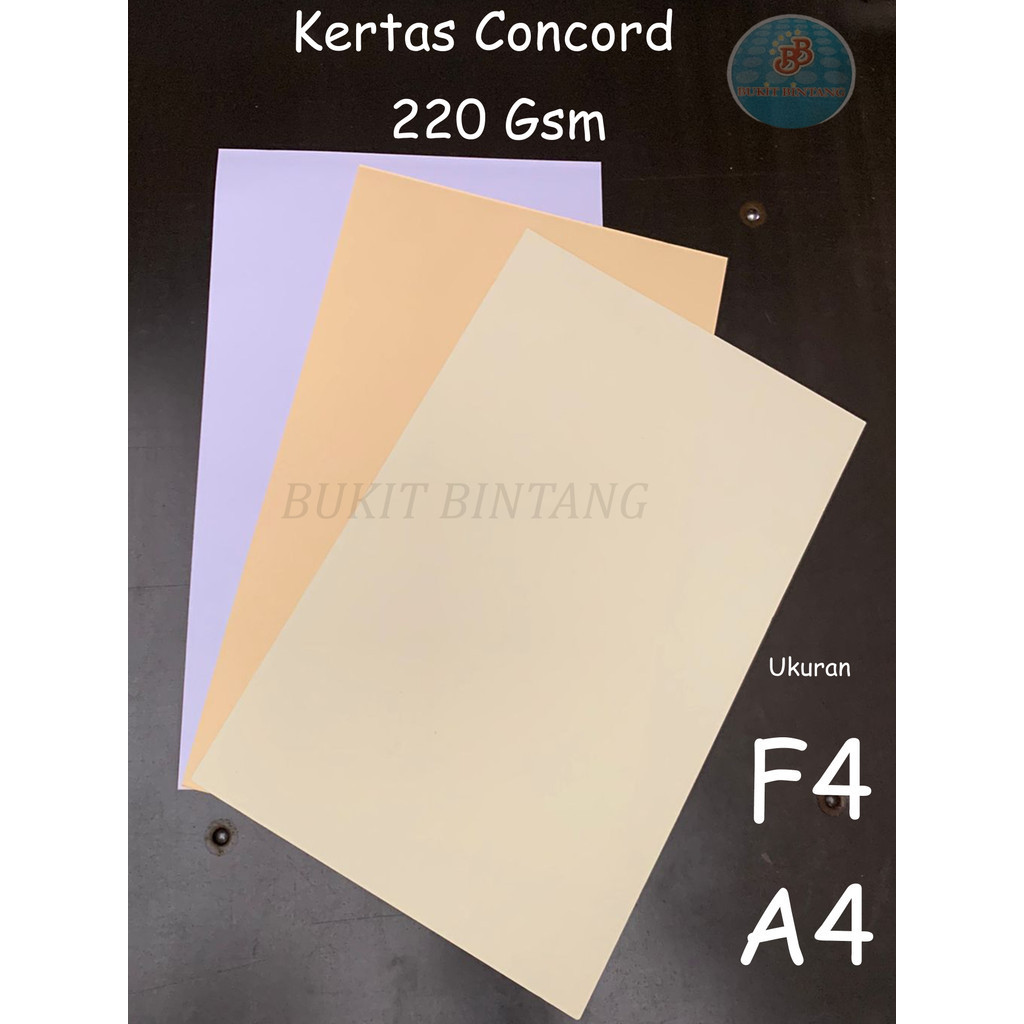 

Kertas Concord 220 Gsm kertas sertifikat uk A4/ F4 ( Concord Warna Putih , Warna Cream , Warna Light Yellow )