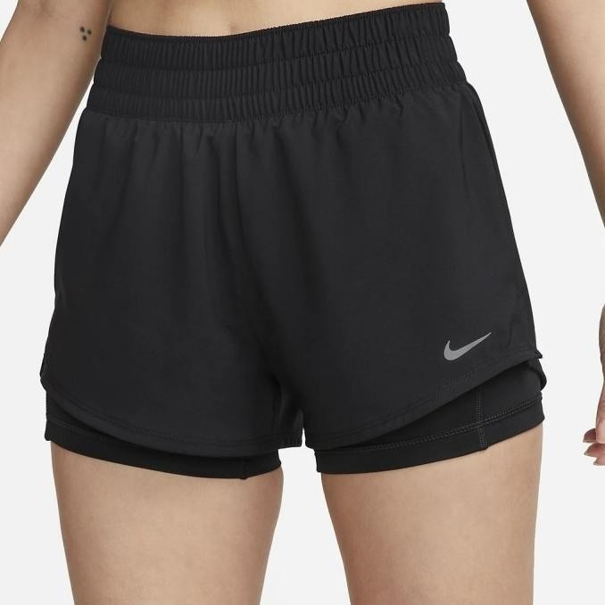 DX6013 010 Womens Nike One Dri Fit Mid Rise 3 Inch 2In1 Running Shorts