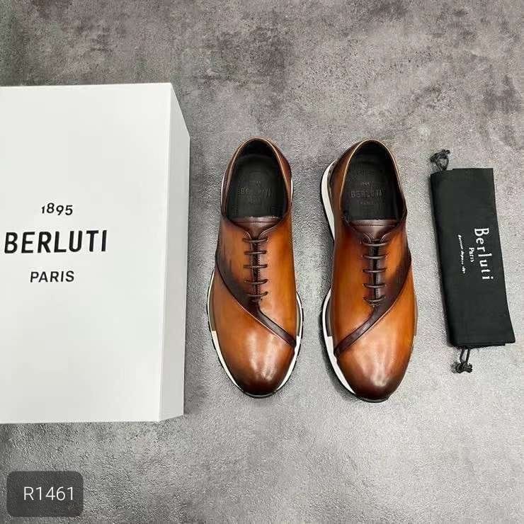 Sepatu kasual full kulit cokelat branded import berluti terbaru sepatu kerja cowok pantofel casual s