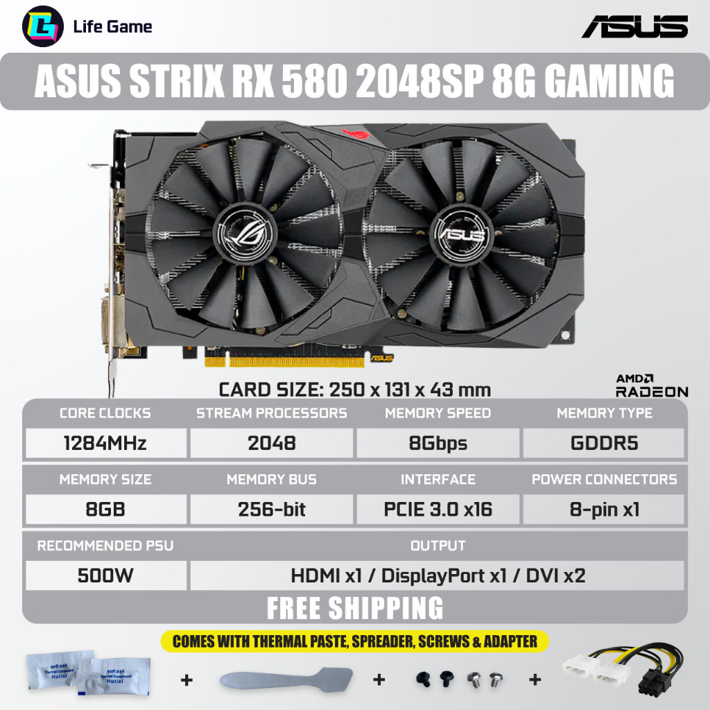 Safir Bekas RX 580 590 RX580 2048sp 8G 8GB D5 DUAL FAN AMD Kartu Grafis Grafis Kartu Grafik Stok GPU