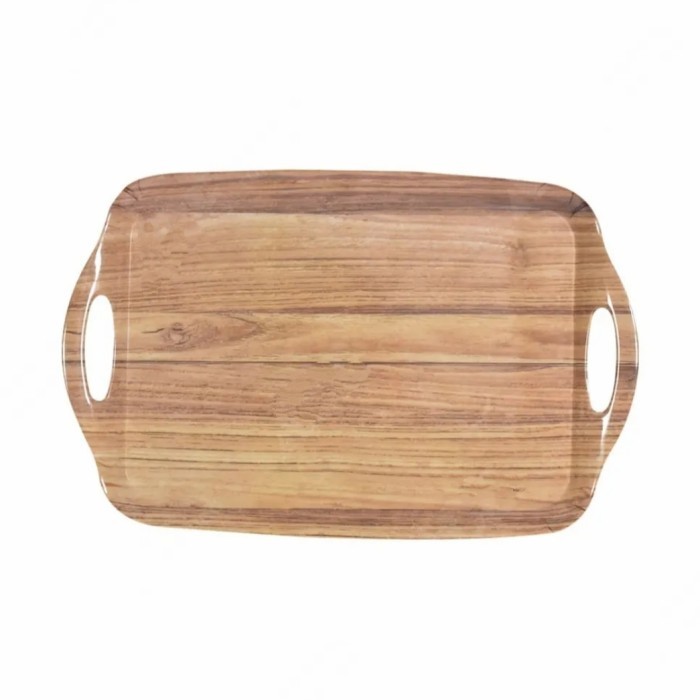 nampan saji persegi 26x40 cm bahan melamin motif kayu - cokelat 3111