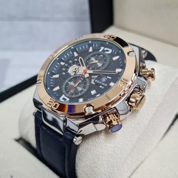 Jam Tangan Pria Original Benyar Fortune Biru Blue Navy Gold Analog Ori