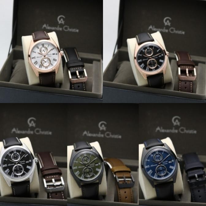 Jam Tangan Pria Alexandre Christie Ac 3040 Automatic Leather Original