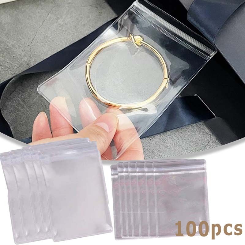 100pcs Plastik Klip Mika Plastik Klip Bening Tebal Plastik Klip Mika Tebal Utk Meyimpan Perhiasan