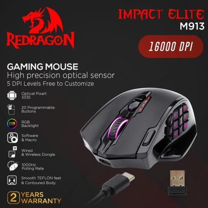 Redragon Dual Mode Gaming Mouse Rgb Impact Elite - M913