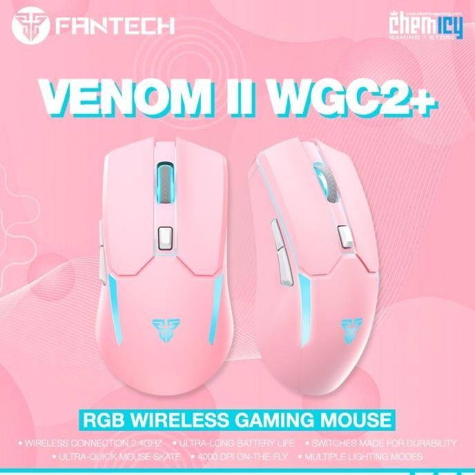 Fantech Venom Ii Wgc2+ / Wgc2 Plus Pink Rgb Wireless Gaming Mouse