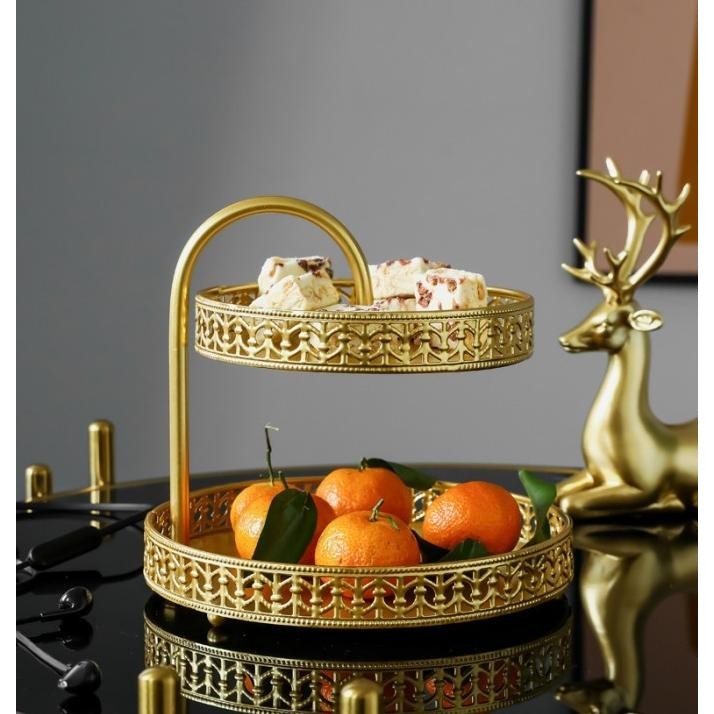 Piring Susun 2 Tingkat Kue Anti Karat Piring Saji Kue Tingkat Buah