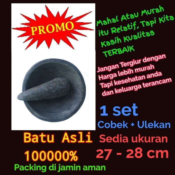 Dheao 1 Set Cobek / Cowet Batu Asli Ukuran Besar - Ulekan Batu