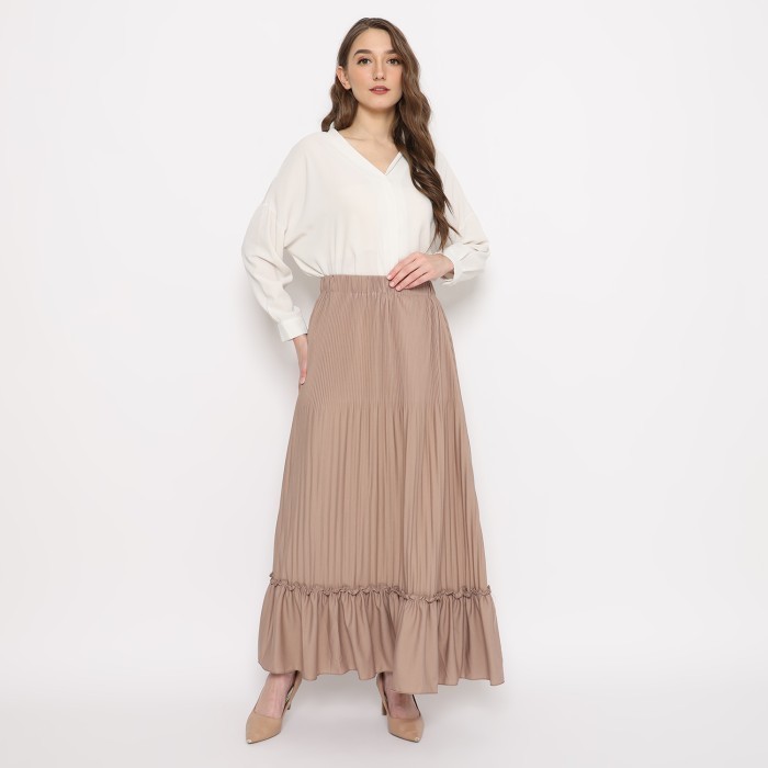 SALE!! DUAPOLA ROK PANJANG WANITA PLISKET REMPLE 7276 - COKLAT SUSU