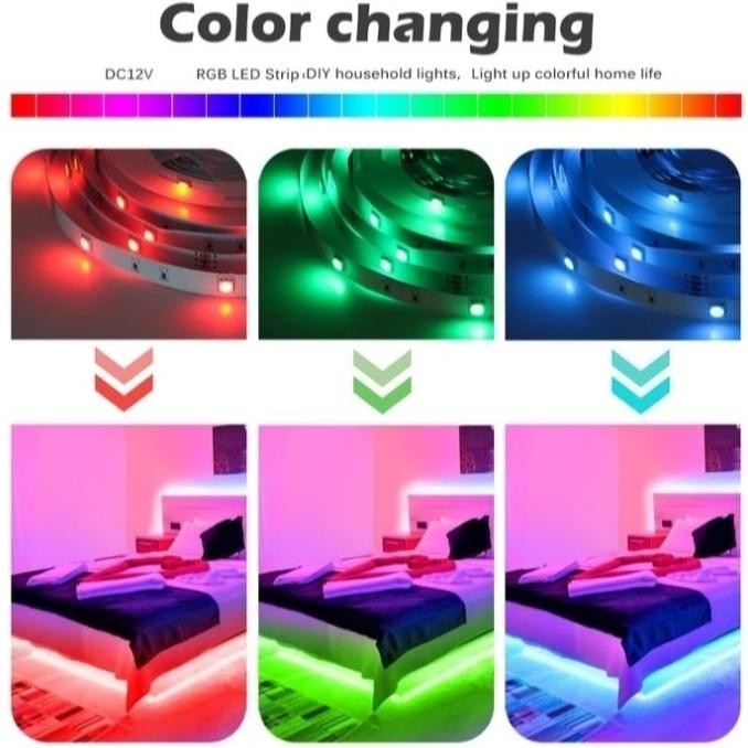 lampu LED strip RGB 5 meter + controller+ adaptor