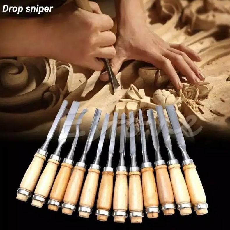 READY >> 12PCS PISAU PAHAT KAYU BUBUT KAYU ALAT UKIR TATAH KAYU ( BESAR )