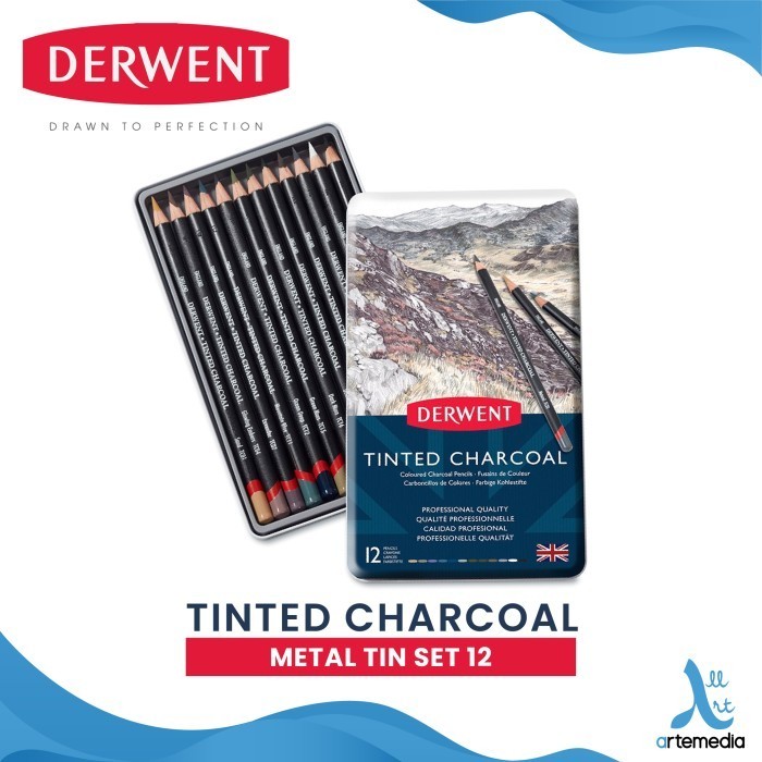 

Pensil Arang Derwent Tinted Charcoal Pencil Color 12 Metal Tin Set