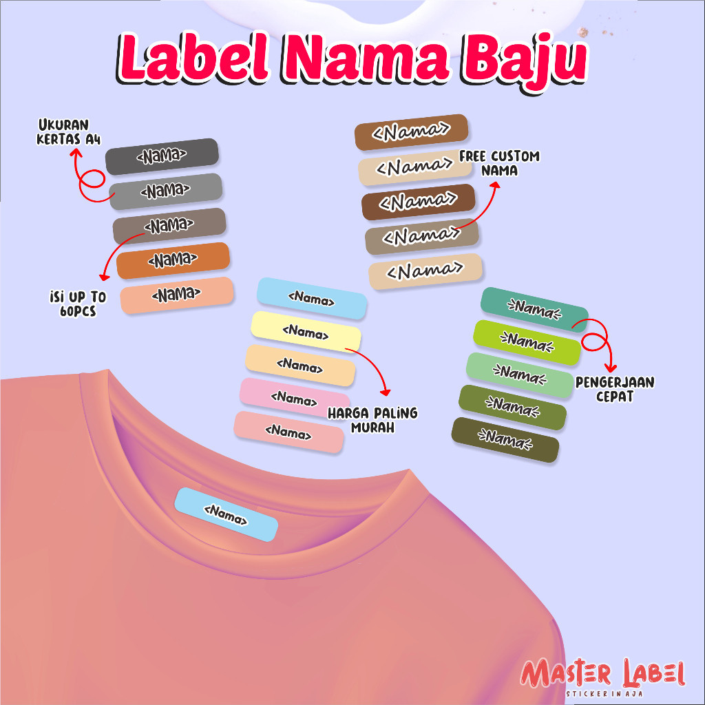 

C9T Stiker Kain Nama Custom Banyak Warna Multicolour A4 Stiker Baju Stiker Setrika Sablon Baju