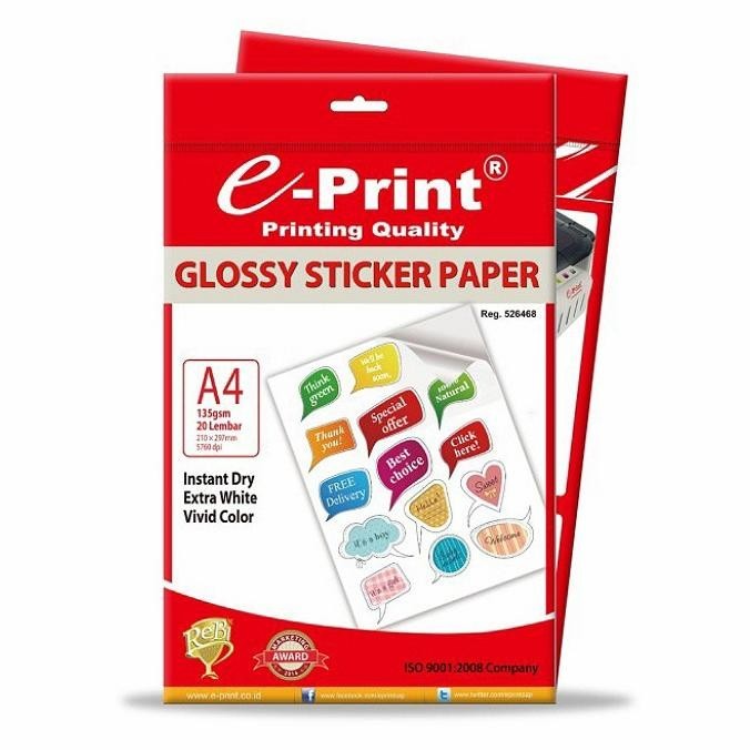 

E-Print Glossy Sticker Paper A4 / Kertas Stiker Label Glossy Eprint A4