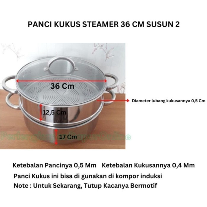 Panci Steamer Supra Susun 2 36Cm Stainless Steel Tebal / Panci Kukusan