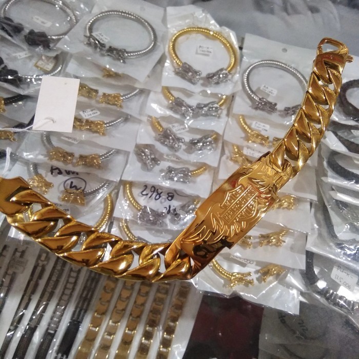 Haf Gelang Rantai Plat Harley Davidson Titanium Gold Emas Pria Cowok Keren