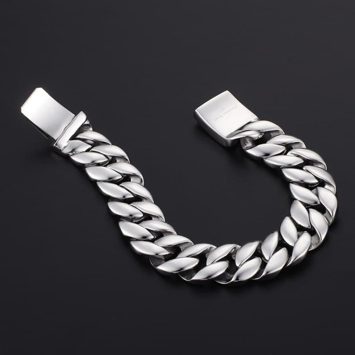 Haf Gelang Rantai Pria Titanium Silver Stainless Steel 316L 18Mm Bracelet