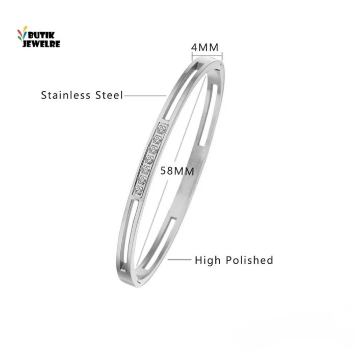 Haf Gelang Bangle Kylie Titanium Tipis Permata 4Mm Silver Rose Gold