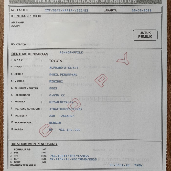 Faktur Mobil (Nota Pembelian)