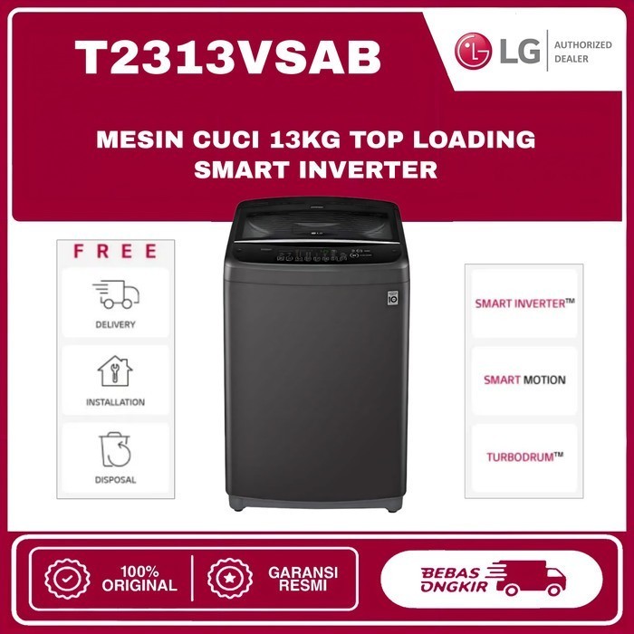 LG T2313VSAB - Mesin Cuci 1 Tabung 13 Kg Top Loading, Smart Inverter Motor, Smart Motion, Smart Diag