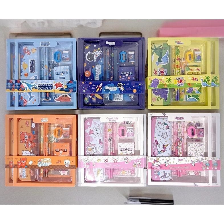 

Stationery Box Alat Tulis Motif Kartun Gift Box Anak Paket alat Tulis + kotakpensil / Souvenir Ulang Tahun ATK Set Anak karakter