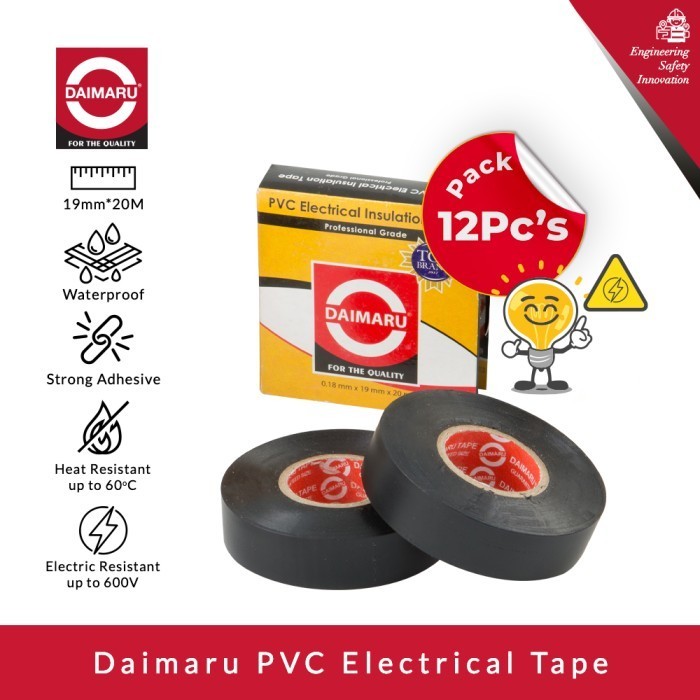 

Premium PVC Insulation Tape Isolasi Listrik 19mmx20M 12pcs