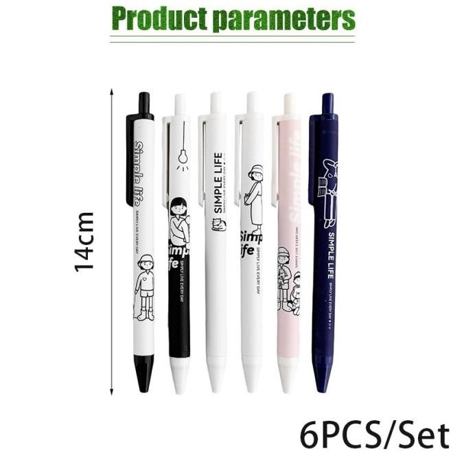 

Premium 6Pcs/Set Pulpen Gel 0.5mm Model Tekan Simple Untuk Pelajar / Kantor High Quality