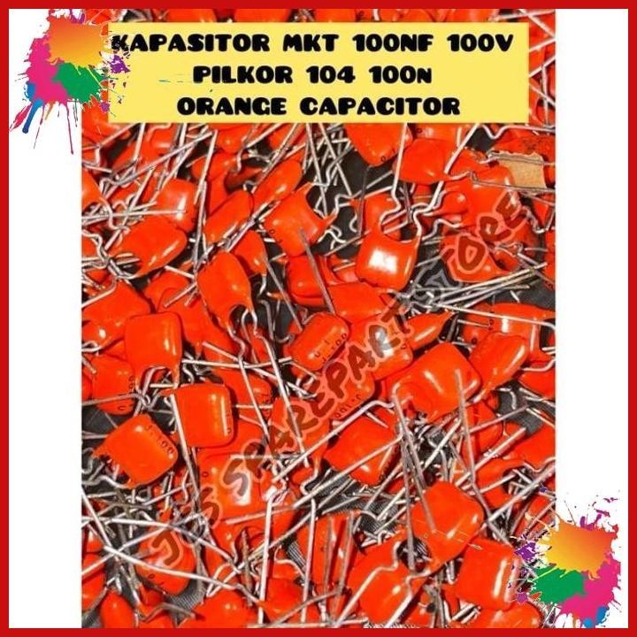 (jek) kapasitor mkt 100nf 100v  pilkor 104 100n  orange capacitor