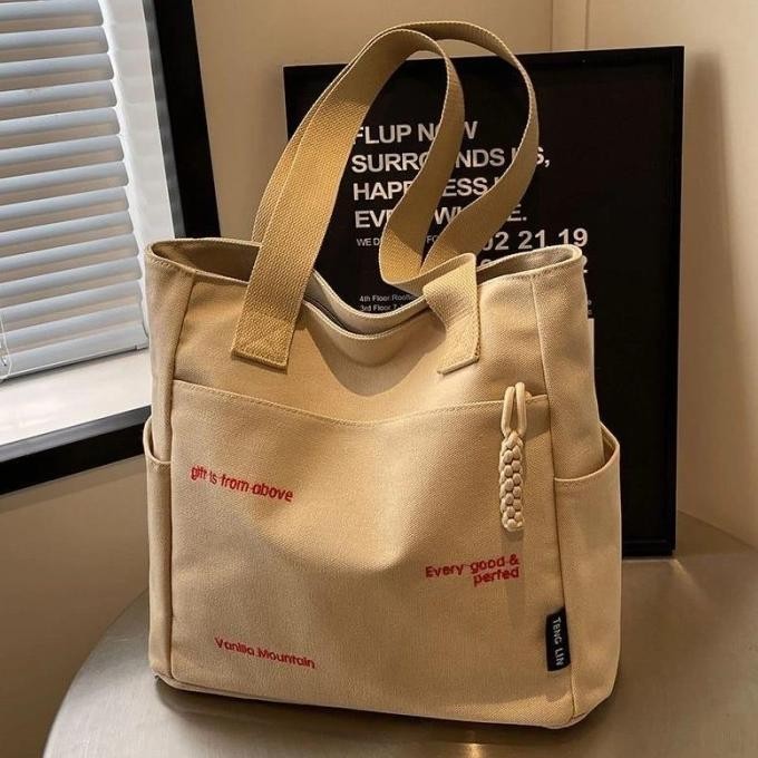 TAS TOTE BAG WANITA KANVAS ORIGINAL KOREA FASHION TAS KULIAH / KERJA