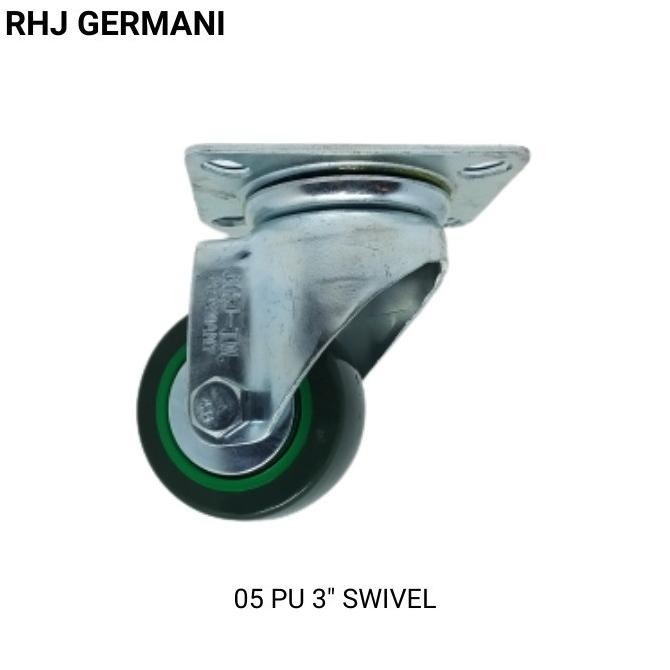 Roda Troli Pu Hijau Medium Duty Rhj 6 Inch Plat Rem Rhj Germani Ready Stock