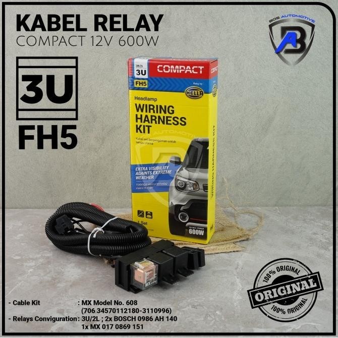 Kabel Relay Set Hella Lampu Depan Headlamp Mobil H4 3 Relay Original