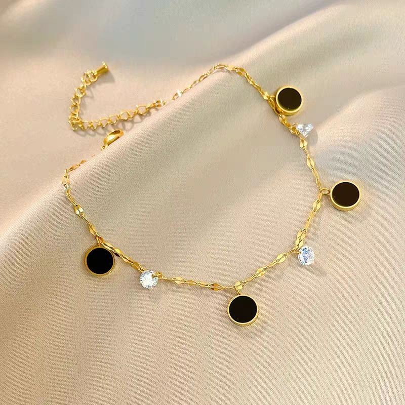 Gelang Kaki Titanium Wanita Korea/Gelang Kaki Bulat Hitam Wanita