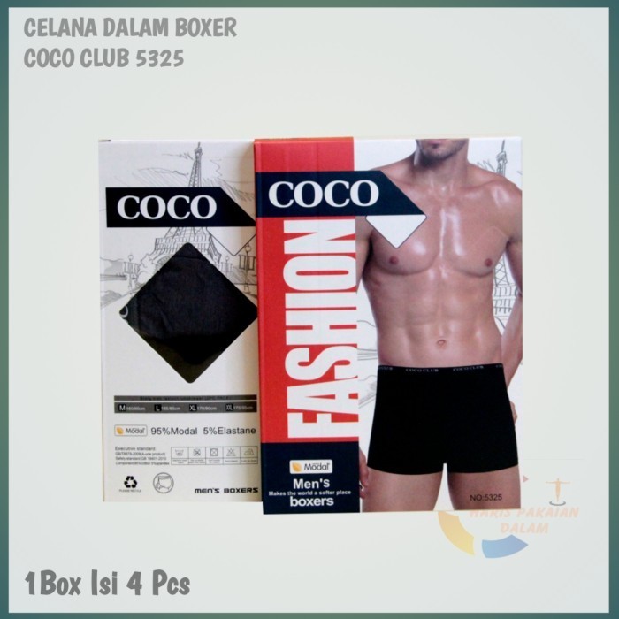 COD Celana Dalam Boxer Pria COCOCLUB CC 5325 Karet Kecil 1Box Isi 4 PCS - M Limited