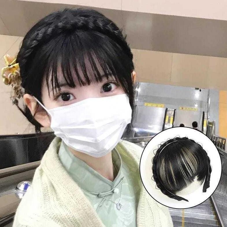 Jaya Poni Bando Kepang Wig Poni Rambut Palsu Kepang Tulang Ikan Hairklip Bando Poni Korea K048
