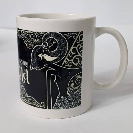 Souvenir Mug/Gelas Wayang Arjuna Hitam set dus putih