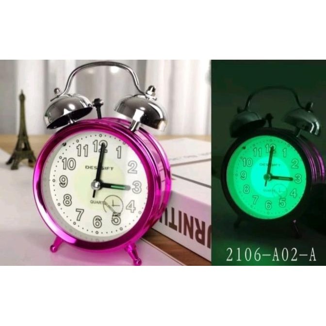 

Jam Beker METALIK GLOW IN THE DARK FREE Baterai / Weker Dering Alarm BS88