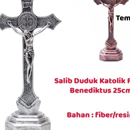 Salib Duduk Katolik Fiber Benediktus Tembaga 25Cm-Salib Katolik