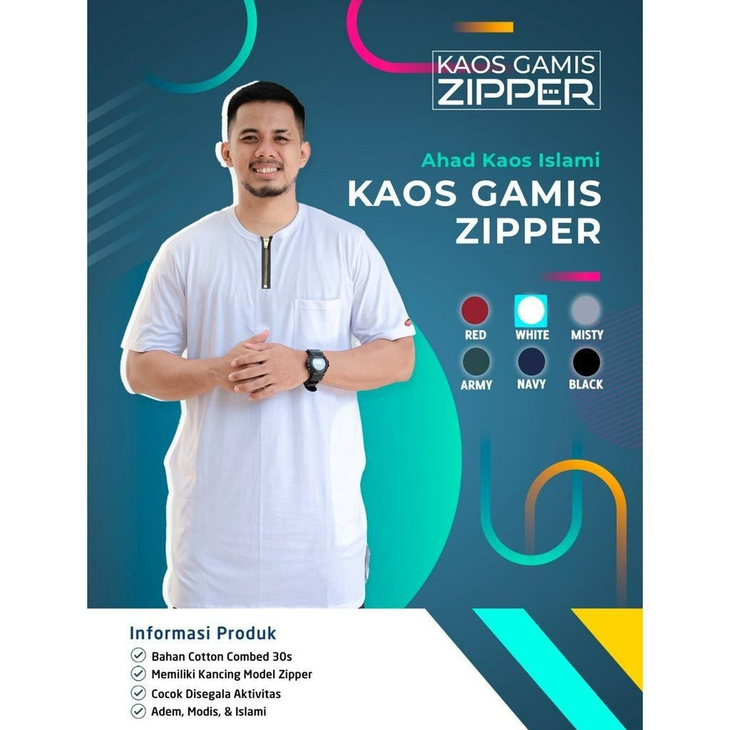 New Kaos Gamis Ahad Zipper Hitam / Kaos Kurta Atau Qurta Gamis Pria Lengan Pendek Pakaian Muslim